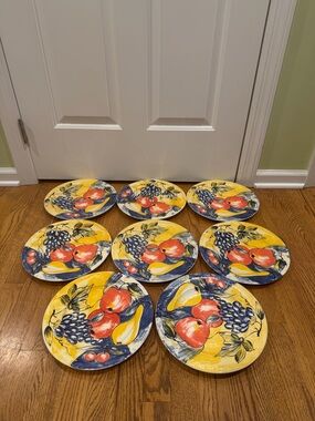Set of 8 Vintage Pier 1 Italy Fruit Design 10.5 Dinner Plates PER38 1998